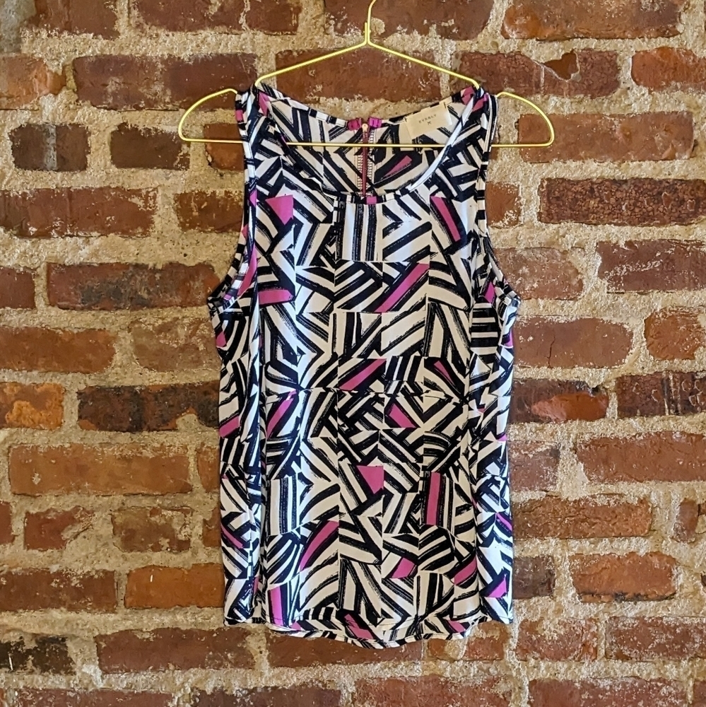 Everly Small Pink, Blue & White Sleeveless Tank‎ Top Blouse